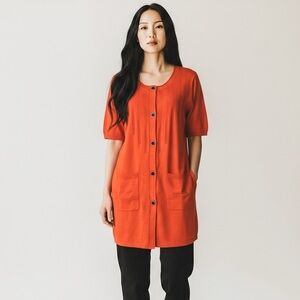 Vintage Orange Button Down Cardigan with Pockets